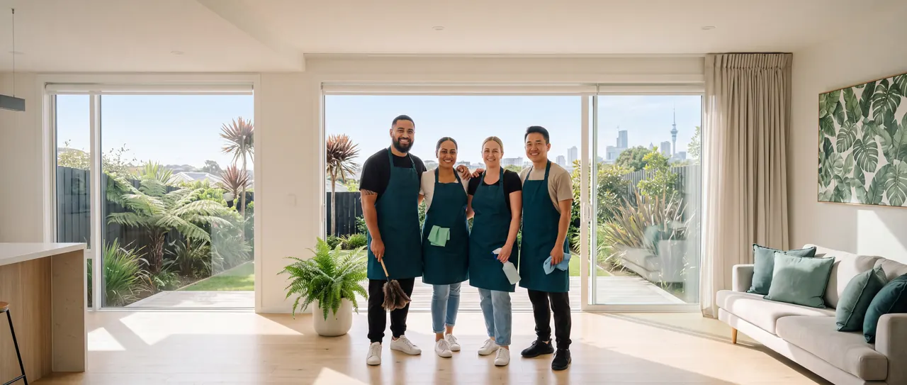 A Tidy Kiwi cleaning team at work in an Auckland home